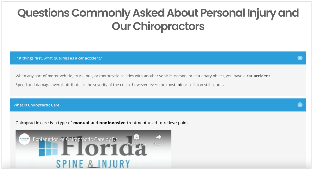 Chiropractor FAQ page